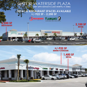 Restaurant & Retail Space For Lease in Gator Investments Owned Waterside Plaza - Lake Worth, FL