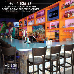 Fully Equipped Restaurant available in Gator Investments Owned South Delray Shopping Center in Delray Beach, FL