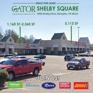 Retail & Warehouse space for lease in Gator Investments owned Shelby Square in Memphis, TN