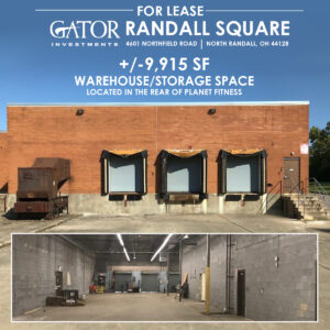 Warehouse space for lease in Gator Investments owned Randall Square in North Randall, OH