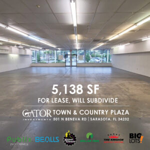 Retail space for Lease in Gator Investments owned Town & Country Plaza in Sarasota, FL