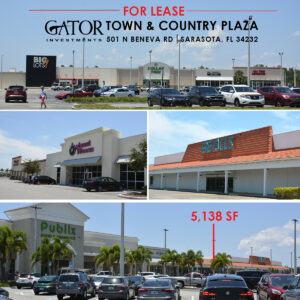 Retail space for lease in Gator Investments owned Town 7 Country Plaza in Sarasota, FL