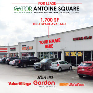 Retail space for lease in Gator Investments owned Antoine Square in Houston, TX