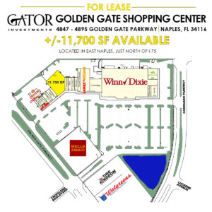 Anchor space for lease in Gator Investments owned Golden Gate Shopping Center in Naples, FL