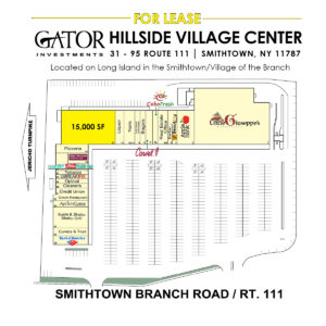 Retail space for lease in Gator Investments owned Hillside Village Center in Smithtown, NY