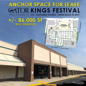 Retail space for lease in Gator Investments owned Kings Festival in Myrtle Beach, SC