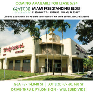Retail space for lease in Gator Investments owned Former Walgreens in Miami, FL