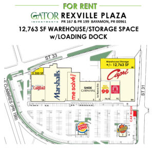 Warehouse Space for lease in Gator Investments owned Rexville Plaza in Bayamon, PR