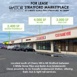 Retail space for lease in Gator Investments owned Stratford Marketplace in Stratford, NJ
