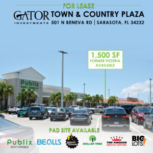 Restaurant space for lease in Gator Investments owned Town & Country Plaza in Sarasota, FL