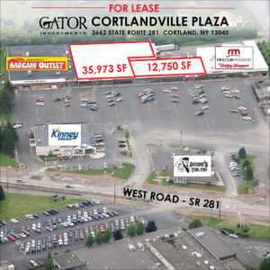 Anchor space for lease in Gator Investments owned Cortlandville Plaza in Cortland, NY