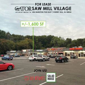 Retail space for lease in Gator Investments owned Saw Mill Village in Cherry Hill, NJ