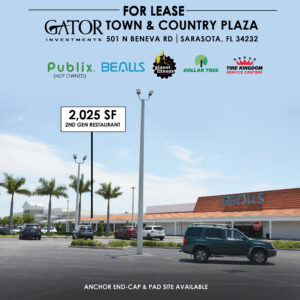 Restaurant Space For Lease in Gator Investments owned Town & Country Plaza in Sarasota, FL