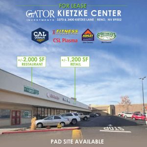 Retail, Restaurant Space & Pad Site Available in Gator Investments owned Kietzke Center in Reno, NV
